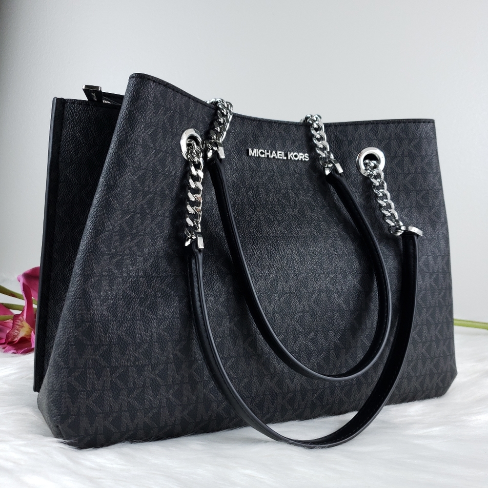 NWT Michael Kors LG Teagen long drop satchel black